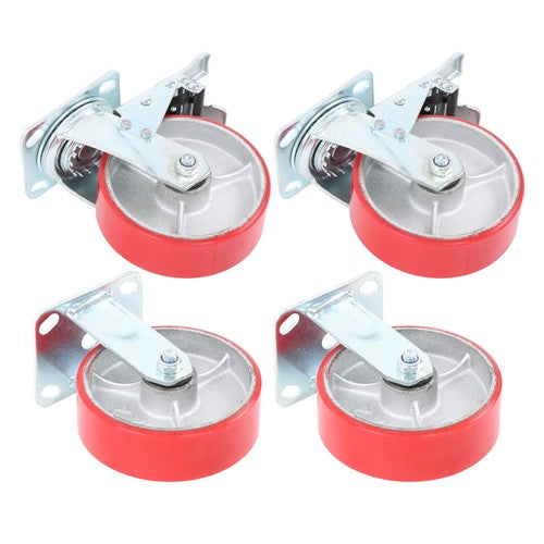 DURAFORCE 6" X 2" Industrial Casters - 2 Fixed and 2 Swivel Caster Wheels with Brakes
