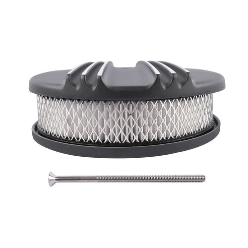 DURAFORCE 12 in Half Finned Black Aluminum Oval Air Cleaner w/ Washable Filter Fits Chevy