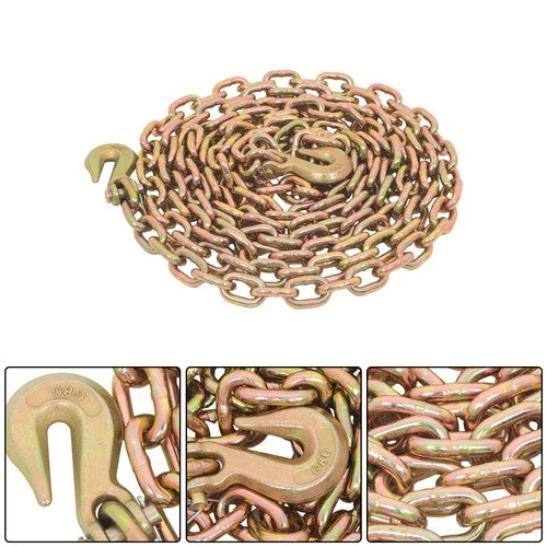 DURAFORCE 2pcs Transport Bundle Chain Steel Gold 7100lbs G80 3/8in×20ft Heavy Duty W/Hooks