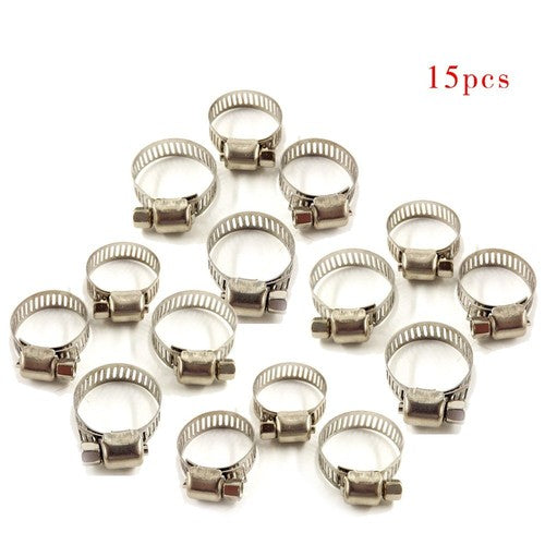 DURAFORCE 3/4"-1" 15pcs Adjustable Stainless Steel Drive Hose Clamps Fuel Line Worm Clip