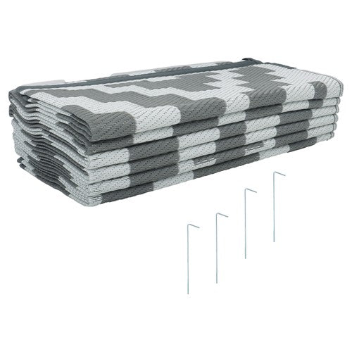 DURAFORCE 9x12ft Outdoor Plastic Straw Rug For Camping Outdoor Carpet RV Mat Gray & White