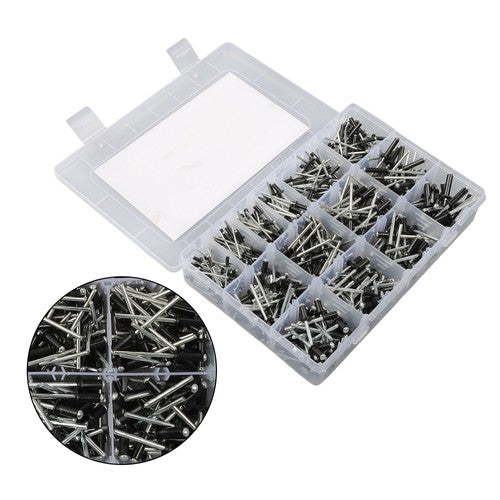 DURAFORCE 500pcs Aluminum Rivet Kit 14 Sizes Assorted Blind Rivets Storage Case DIY Use