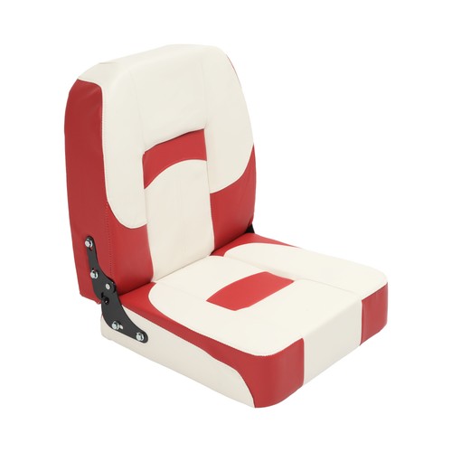 DURAFORCE Boat Seat Low Back Folding Fishing White+Red Seat Captain Chair Foam Padding