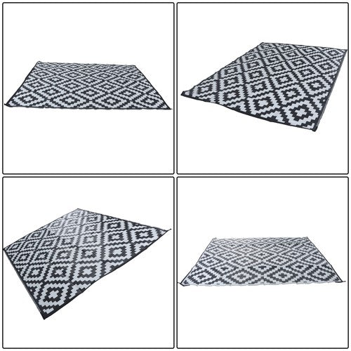 DURAFORCE 8x10ft Outdoor Plastic Straw Rug For Camping Outdoor Carpet Black & White