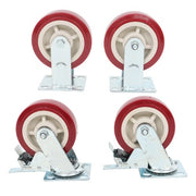 DURAFORCE Four 6" red industrial casters 2 with brakes 2 without brakes