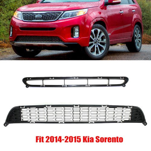 DURAFORCE 2PCS Front Bumper Lower Center Grille Black Grill for 2014-2015 for Kia Sorento
