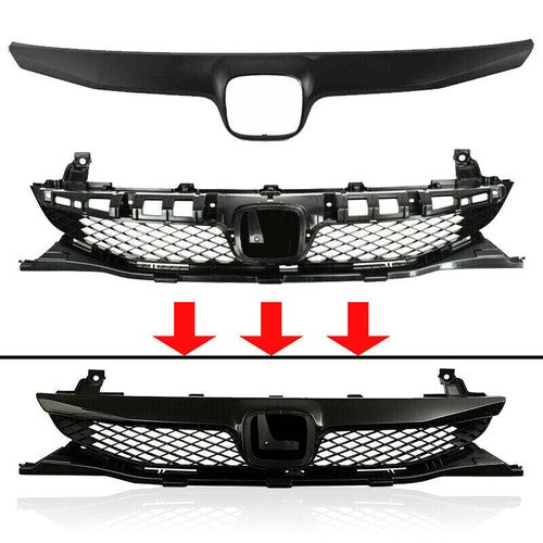 DURAFORCE Front Bumper Gloss Black Grille Mesh Grill for 2009 2010 2011 for Honda Civic
