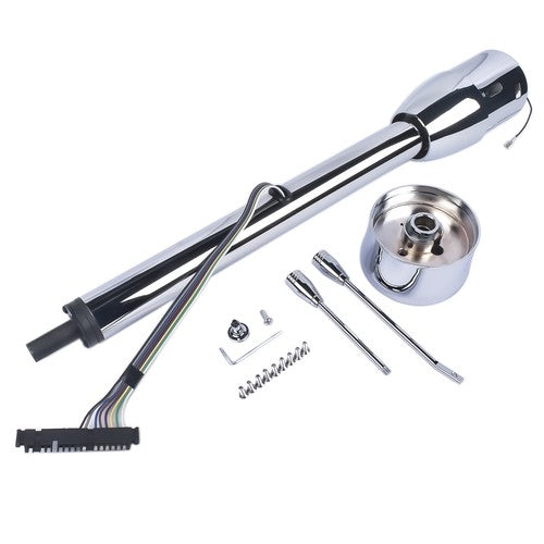 DURAFORCE 28" Chrome Tilt Manual Style Steering Column with Wheel Adapter No Key Hot Rod