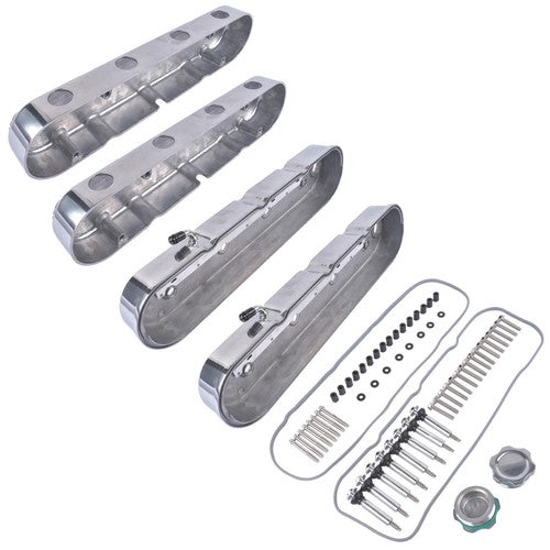 DURAFORCE 2Pcs Aluminum finned Valve Covers w/ Coil Mounts 241-181 For Chevy LS - Polished