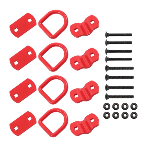 DURAFORCE 4 Pack 1/2 Inch Heavy Duty Bolt-On Forged D Ring 12000Lbs Break Strength Red