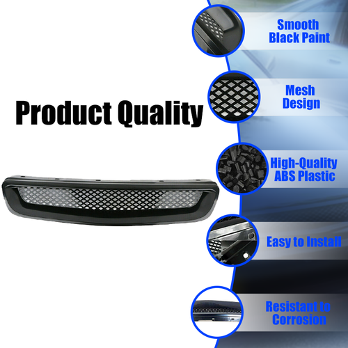 Black Mesh ABS Front Hood Grille Grill For 1996-1998 Honda Civic EJ JDM Type R