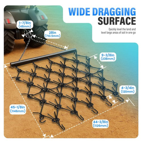 Steel Drag Harrow 4X4FT Heavy Duty Chain for ATV UTV Tractor Leveling Grading