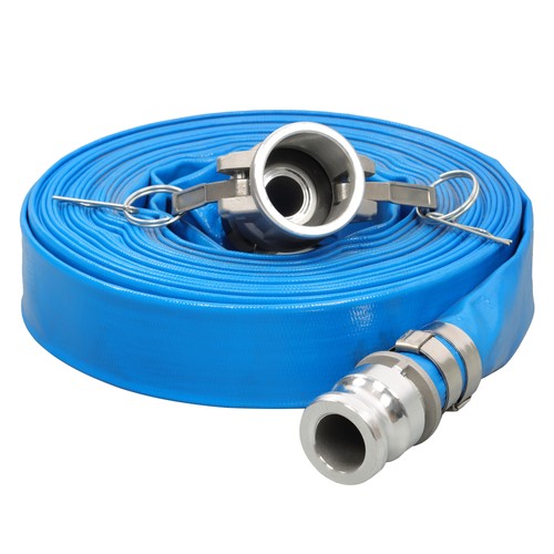 DURAFORCE Blue 1-1/4" x 50FT PVC Irrigation Discharge Hose W/Aluminum Connectors for Pools