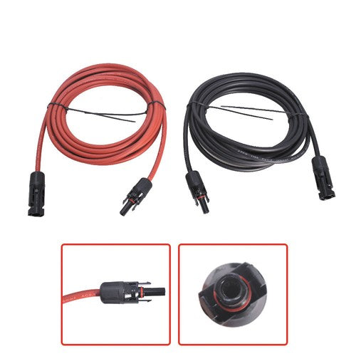 DURAFORCE 1 Pair 12AWG Black + Red Solar Panel Extension Cable Wire Connector