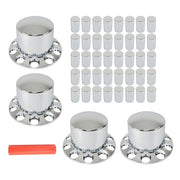DURAFORCE Semi Truck 33mm Chrome Wheel Axle Covers w/ Hub Caps Lug Nuts