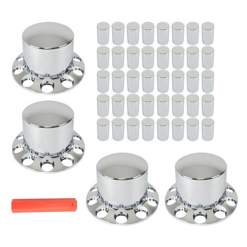 DURAFORCE Semi Truck 33mm Chrome Wheel Axle Covers w/ Hub Caps Lug Nuts