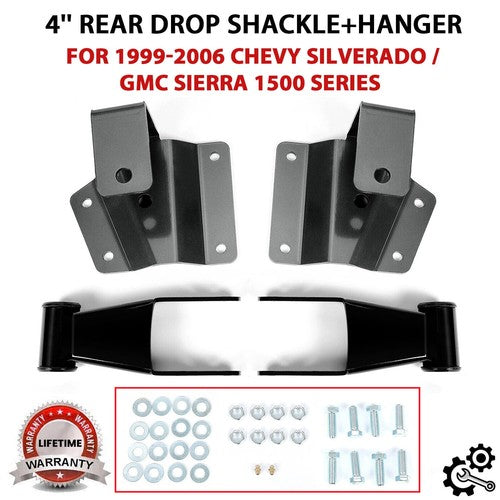 4 Inch Drop Kit Shackles And Hangers For Chevy Silverado GMC Sierra 1500 1999 2000 2001 2002 2003 2004 2005 2006