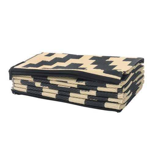 DURAFORCE 9x12ft Outdoor Plastic Straw Rug For Camping Outdoor Carpet RV Mat Black & Beige