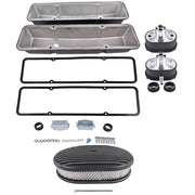 DURAFORCE For Chevy SBC 58-86 Finned Tall Valve Covers & 12" Air Cleaner & Breather Kit