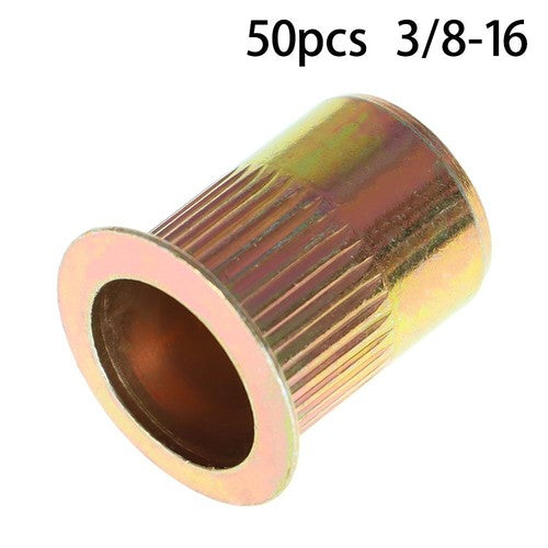 DURAFORCE 3/8-16 Carbon Steel Rivet Nut Flat Head Threaded Insert 50Pcs