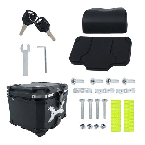 DURAFORCE 45L Aluminum Black Hard Motorcycle Trunk With Silver Hanging Plate Rear Trunk