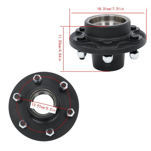 DURAFORCE 1 Set 6-Lug 5.5"Wheel Hub Kit & Round #42 Spindle with Bearing Kit -8 Pieces/Set