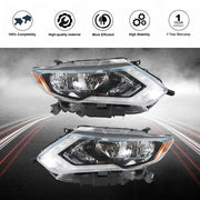 DURAFORCE Headlamps Assembly LH+RH For 2017-2019 Nissan Rogue Clear Lens Halogen Chrome