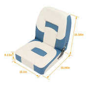 DURAFORCE White+Blue Low Back Folding Fishing Seat Captain Chair Boat Seat Foam Padding