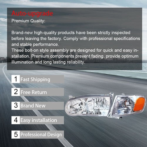 DURAFORCE Headlights Replacement w/Corner Fit For Toyota 2001-2002 Corolla L+R Combo Set