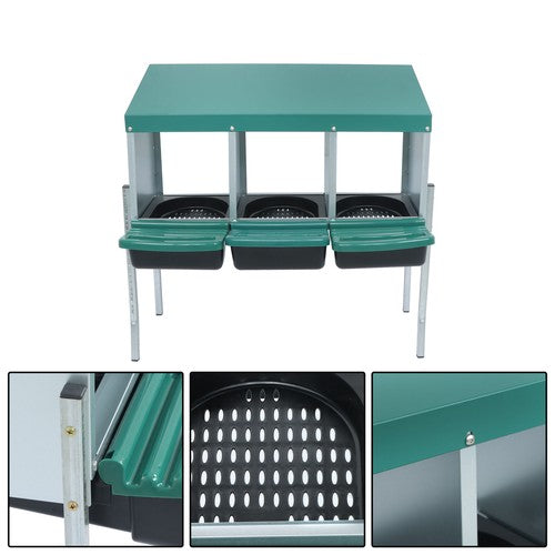 DURAFORCE For Chicken Nest Box Green Chicken Nesting Box With Metal Legs Roll Away 3 Holes