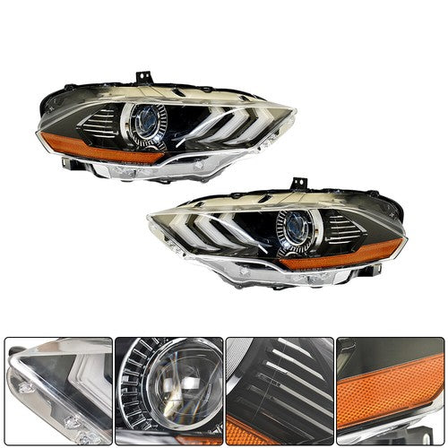 DURAFORCE Black Housing Headlamp Headlight LED DRL LH&RH Pair For Ford Mustang 2018-2020