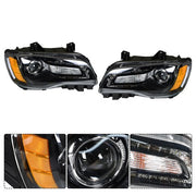 DURAFORCE Pair Headlights Headlamps Halogen Black Clear Lens For Chrysler 300 2011-2014