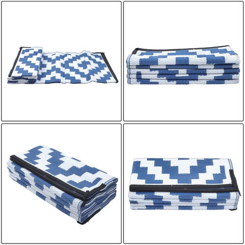 DURAFORCE Waterproof Plastic Foldable Rug 8x10FT Outdoor Carpet Navy Blue White
