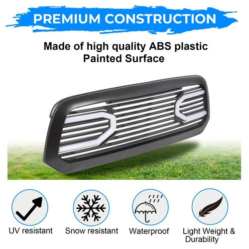 Front Upper Big Horn Black Grille Shell With Light for 2013-2018 Dodge Ram 1500