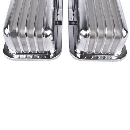 DURAFORCE Retro Finned Polished Aluminum Short Valve Covers Fits 1958-86 SBC Chevy 350 400