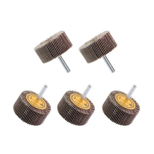 DURAFORCE Aluminum Oxide Shank Mounted Flap Wheels, 2" x 1" x 1/4", 120 Grit - 5 Pack