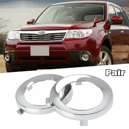 DURAFORCE For 2009-2013 Subaru Forester Pair Front Chrome Fog Light Trim Fog Lamp Cover