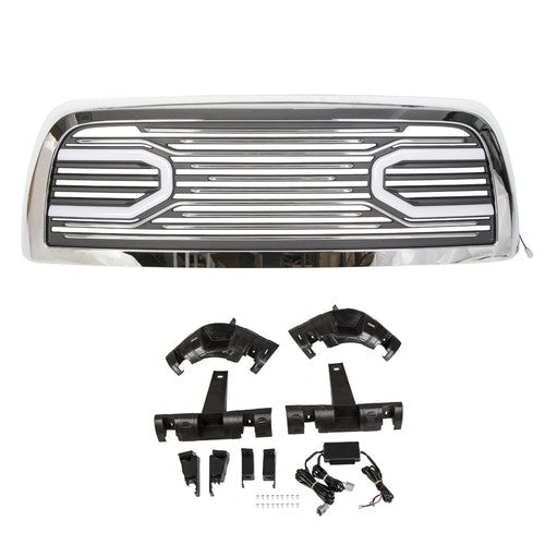 Chrome Grille Replacement Shell and Lights for 2010 2018 Dodge Ram 2500 3500 Big Horn