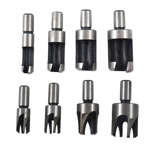 DURAFORCE 8X Carbon Steel Wood Plug Hole Cutter Dowel Maker Cutting Shank Drill Bit Set