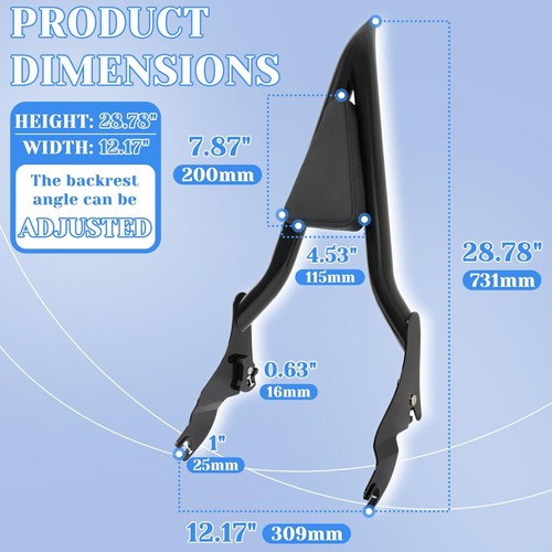 28 Inch Tall Passenger Backrest Sissy Bar for Harley Road King Street Glide 2009-25