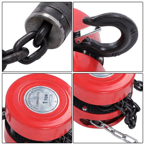 DURAFORCE 1 Ton / 2200Lbs Chain Hoist Manual Puller Block Fall Chain 10FT with Hook Red