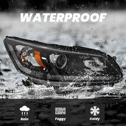 DURAFORCE Projector Headlights Halogen Headlamps Set for 2013-2015 for Honda Accord Sedan