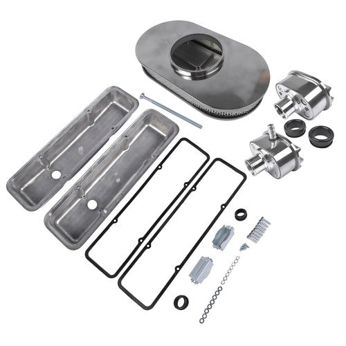 DURAFORCE Polished Valve Cover Air PCV Breather 15" Full Finned Air Cleaner For 58-86 SBC