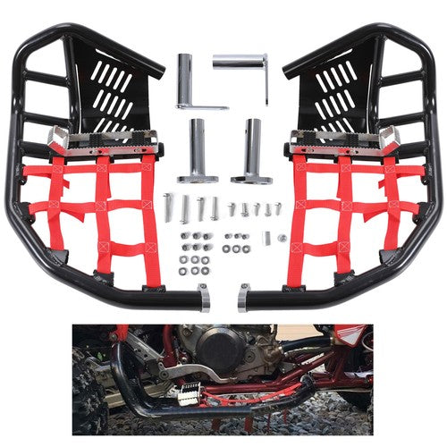 DURAFORCE Nerf Bars Heel Guards Side Steps For Honda TRX450R 450ER Red Nets Black Nerfs