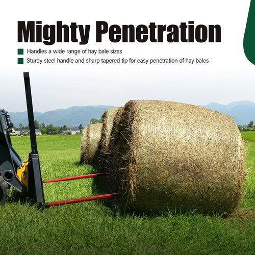 DURAFORCE 2Pcs Hay Bale Spear 47" 3000 lbs Quick Attach Spike Fork for Tractors Loaders