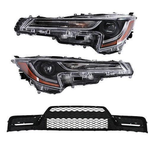 DURAFORCE Black For Toyota Corolla 2023-2024 Pair LED Clear Headlights&Front Lower Grill