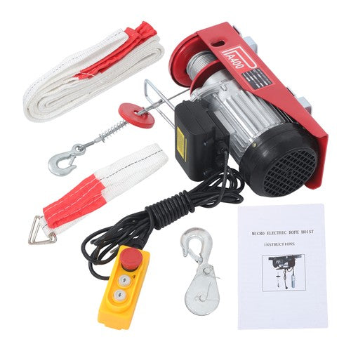 DURAFORCE Mini Electric Hoist PA400 880lbs 14ft/4.2m Wired Remote Control Ring Axle Belt
