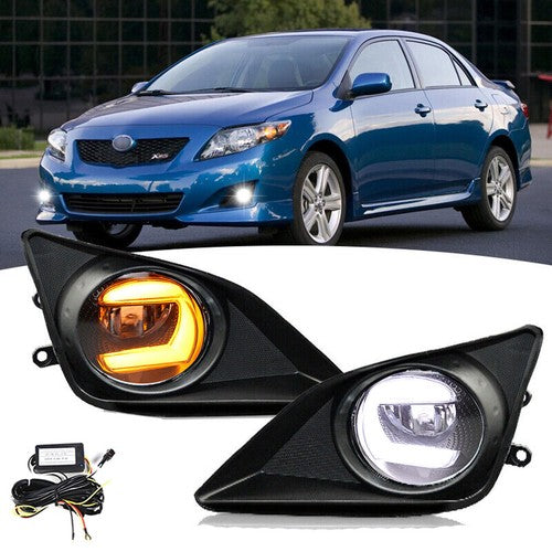 DURAFORCE LED Fog Lights DRL Clear Lens Turn Signal w/Wiring for 2009 2010 Toyota Corolla