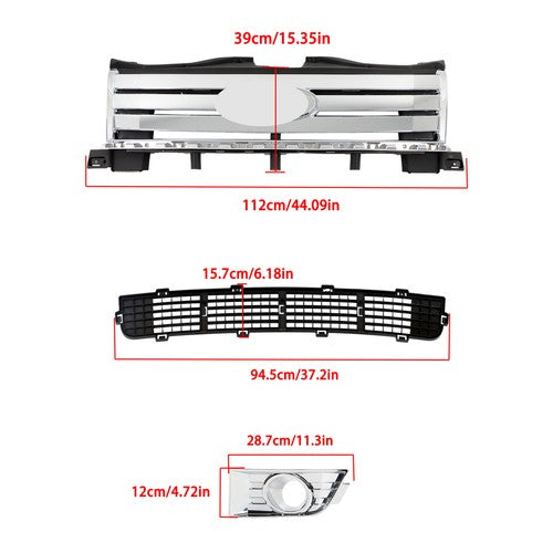 DURAFORCE For Ford Edge 2007-2010 4PCS Front Bumper Grille Upper Lower+2 Fog Lamp Molding