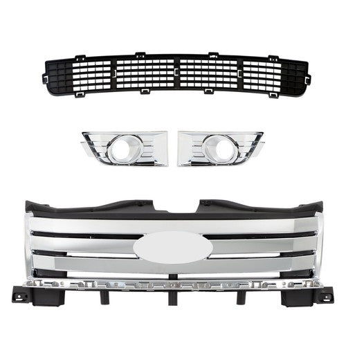 DURAFORCE For Ford Edge 2007-2010 4PCS Front Bumper Grille Upper Lower+2 Fog Lamp Molding